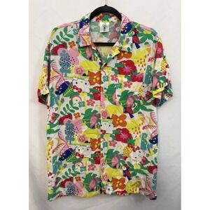 Hello Kitty Sanrio Button Down Shirt All Over Hawaiian Floral Print Mens Size M